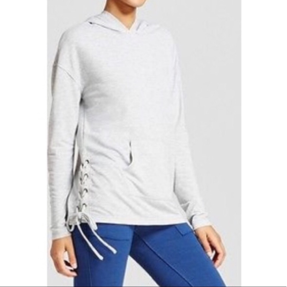 MOSSIMO Heather Gray Lace Up Side Hoodie Long Sleeve Tee Shirt XS